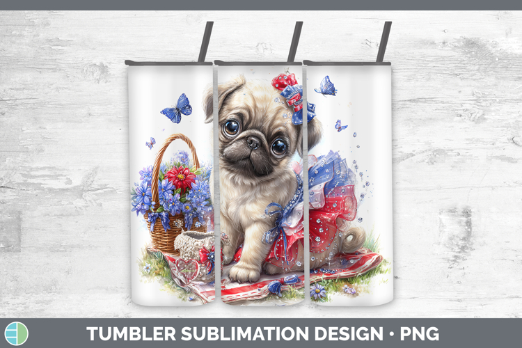 Dogs 02 Patriotic Pug Tumbler Sublimation 20 oz Skinny Tumbl