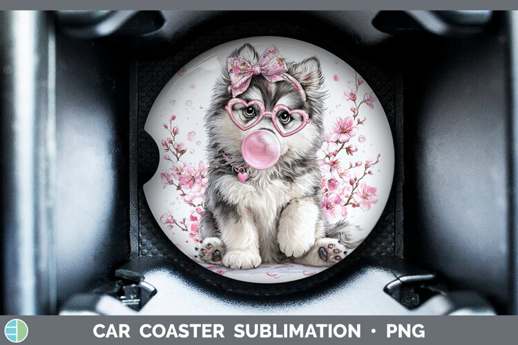 GorgeousDogs 02 Pink Bubble Gum Car Coaster design.