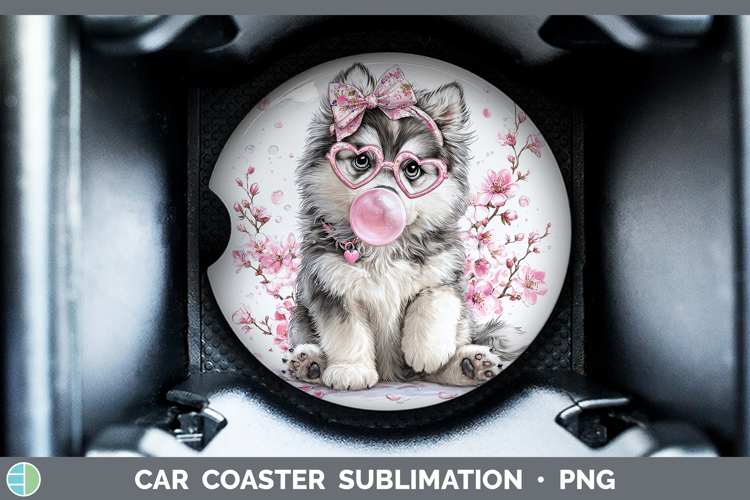 Alaskan Malamute Dogs 02 Pink Bubble Gum Car Coaster Sublima