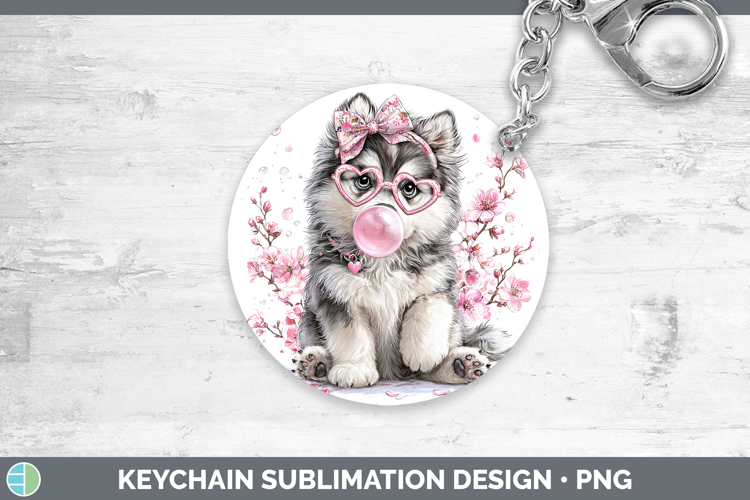 Alaskan Malamute Dogs 02 Pink Bubble Gum Keychain Sublimatio