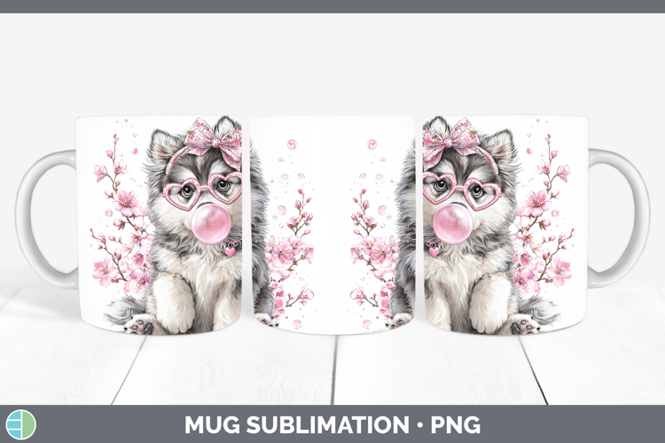 Alaskan Malamute Dogs 02 Pink Bubble Gum Mug Wrap Sublimatio