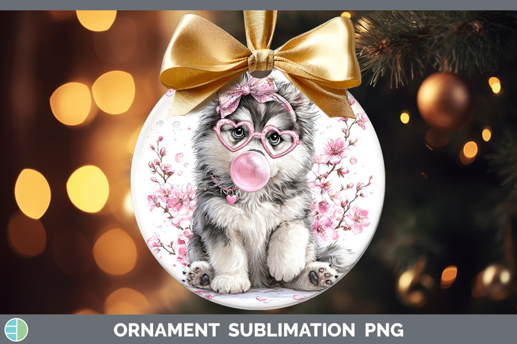 Alaskan Malamute Dogs 02 Pink Bubble Gum Ornament Sublimatio