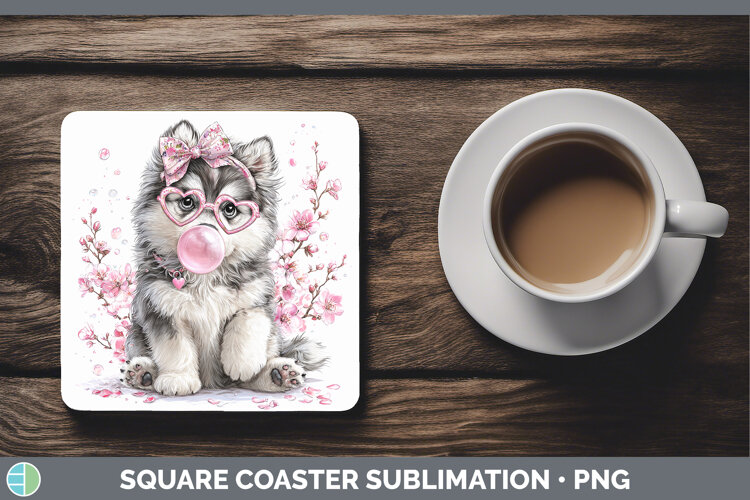 GorgeousDogs 02 Pink Bubble Gum Square Coaster design.