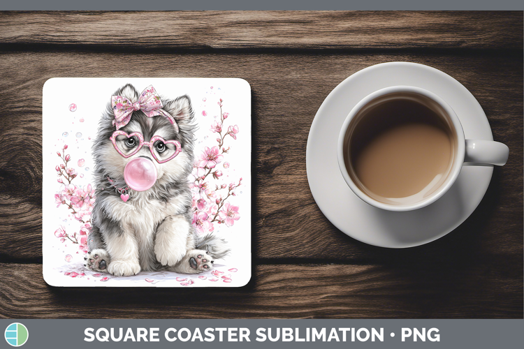 Alaskan Malamute Dogs 02 Pink Bubble Gum Square Coaster Subl
