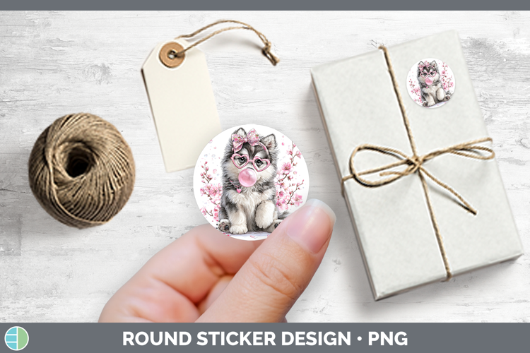 Alaskan Malamute Dogs 02 Pink Bubble Gum Stickers Design