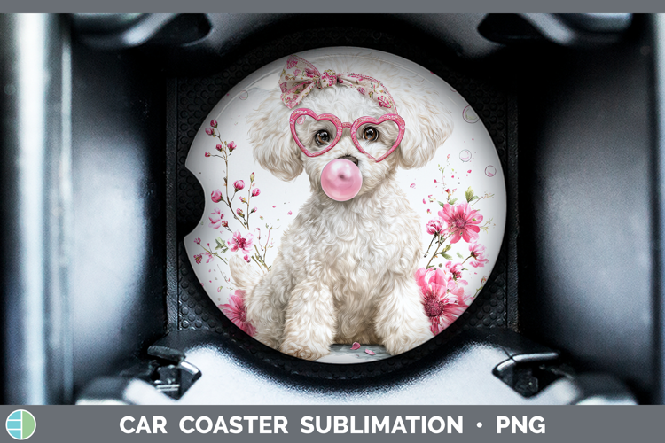 Bichon Frise Dogs 02 Pink Bubble Gum Car Coaster Sublimation