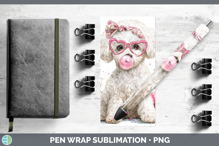 Bichon Frise Dogs 02 Pink Bubble Gum Pen Wrap Sublimation De