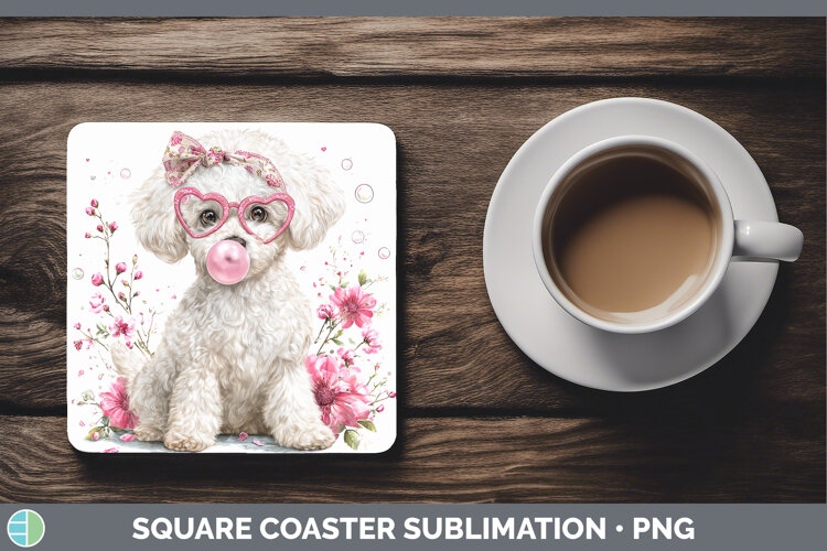 GorgeousDogs 02 Pink Bubble Gum Square Coaster design.