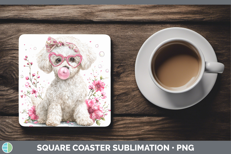 Bichon Frise Dogs 02 Pink Bubble Gum Square Coaster Sublimat