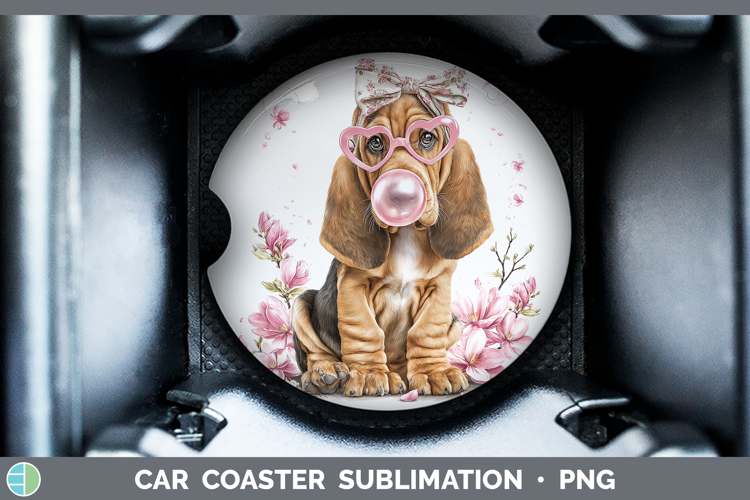 Bloodhound Dogs 02 Pink Bubble Gum Car Coaster Sublimation D