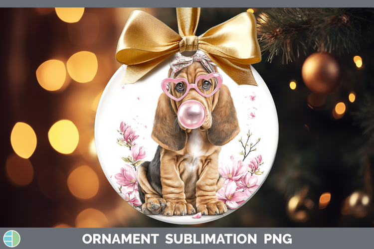 Bloodhound Dogs 02 Pink Bubble Gum Ornament Sublimation Desi