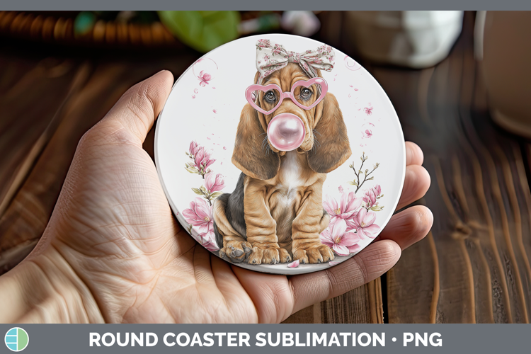 Bloodhound Dogs 02 Pink Bubble Gum Round Coaster Sublimation