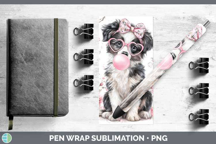 Border Collie Dogs 02 Pink Bubble Gum Pen Wrap Sublimation D