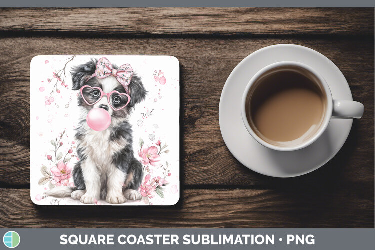 GorgeousDogs 02 Pink Bubble Gum Square Coaster design.