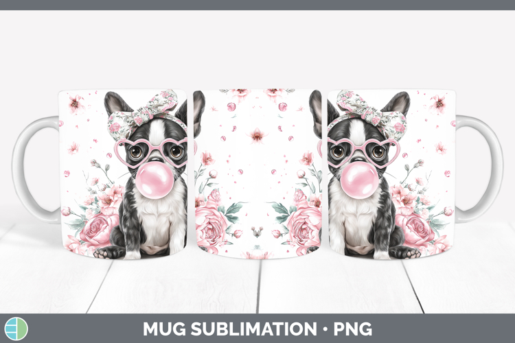 Boston Terrier Dogs 02 Pink Bubble Gum Mug Wrap Sublimation