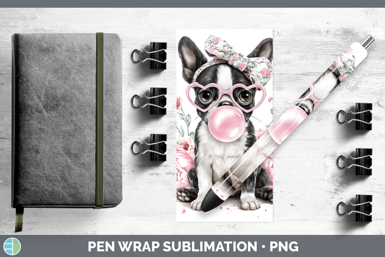 Boston Terrier Dogs 02 Pink Bubble Gum Pen Wrap Sublimation