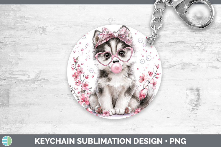 Husky Dogs 02 Pink Bubble Gum Keychain Sublimation Design