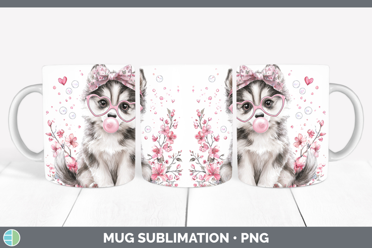 Husky Dogs 02 Pink Bubble Gum Mug Wrap Sublimation Design
