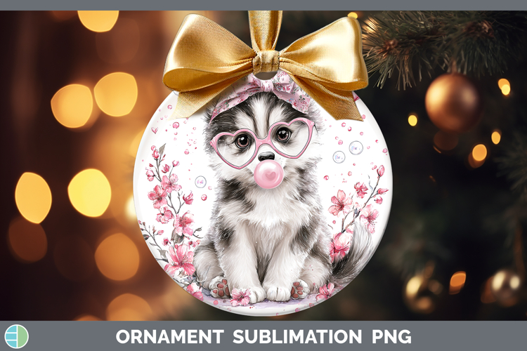 Husky Dogs 02 Pink Bubble Gum Ornament Sublimation Design