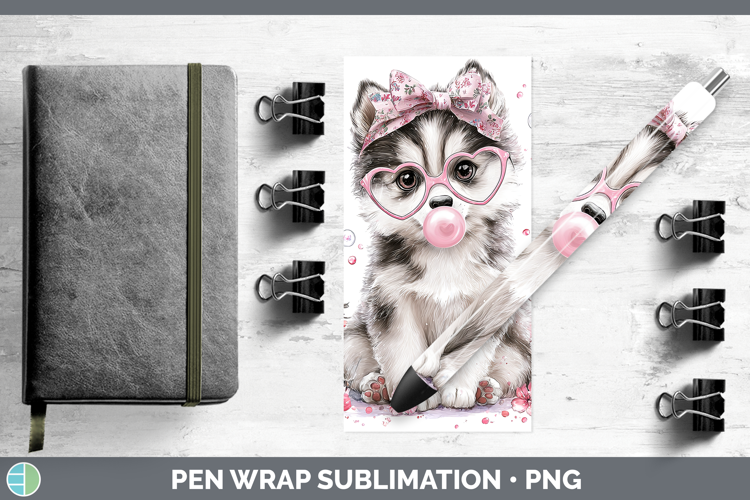 Husky Dogs 02 Pink Bubble Gum Pen Wrap Sublimation Design