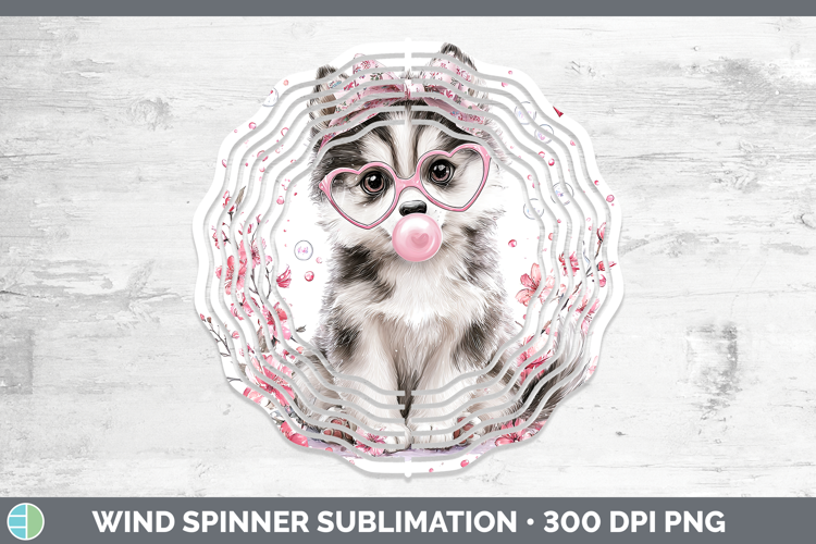 Husky Dogs 02 Pink Bubble Gum Wind Spinner Sublimation Desig