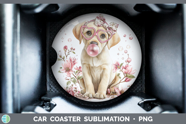 GorgeousDogs 02 Pink Bubble Gum Car Coaster design.