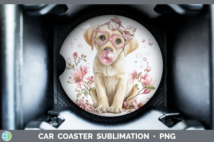Labrador Retriever Dogs 02 Pink Bubble Gum Car Coaster Subli