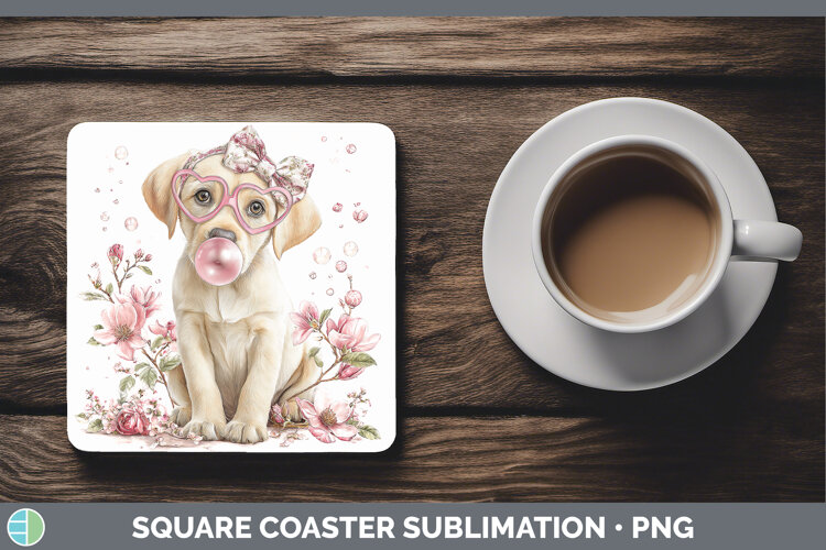 GorgeousDogs 02 Pink Bubble Gum Square Coaster design.
