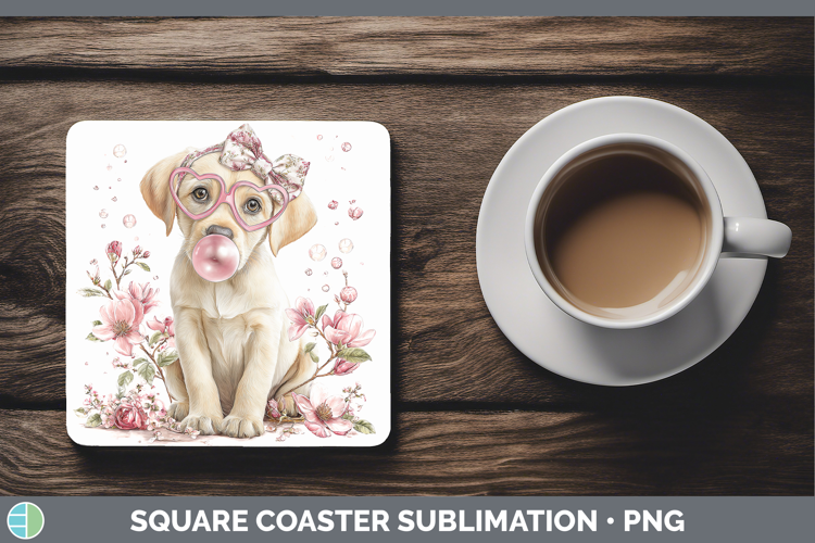 Labrador Retriever Dogs 02 Pink Bubble Gum Square Coaster Su