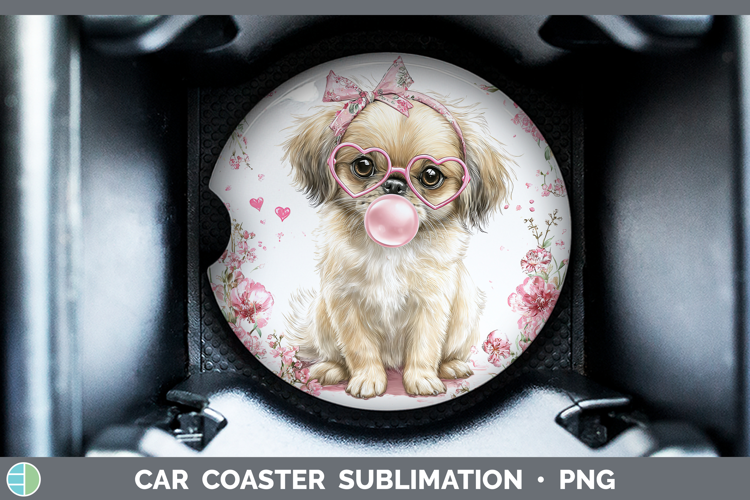 Pekingese Dogs 02 Pink Bubble Gum Car Coaster Sublimation De