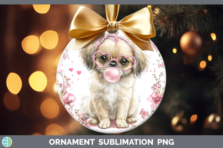 Pekingese Dogs 02 Pink Bubble Gum Ornament Sublimation Desig