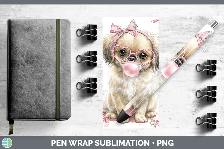 Pekingese Dogs 02 Pink Bubble Gum Pen Wrap Sublimation Desig