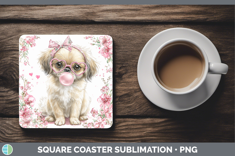 Pekingese Dogs 02 Pink Bubble Gum Square Coaster Sublimation