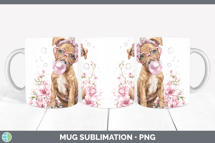Pit Bull Dogs 02 Pink Bubble Gum Mug Wrap Sublimation Design