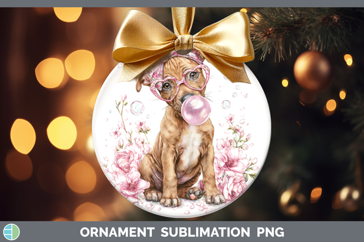 Pit Bull Dogs 02 Pink Bubble Gum Ornament Sublimation Design