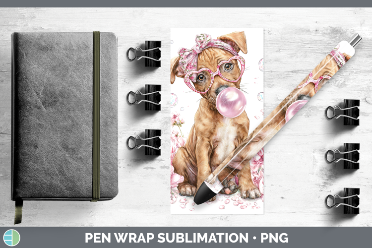 Pit Bull Dogs 02 Pink Bubble Gum Pen Wrap Sublimation Design