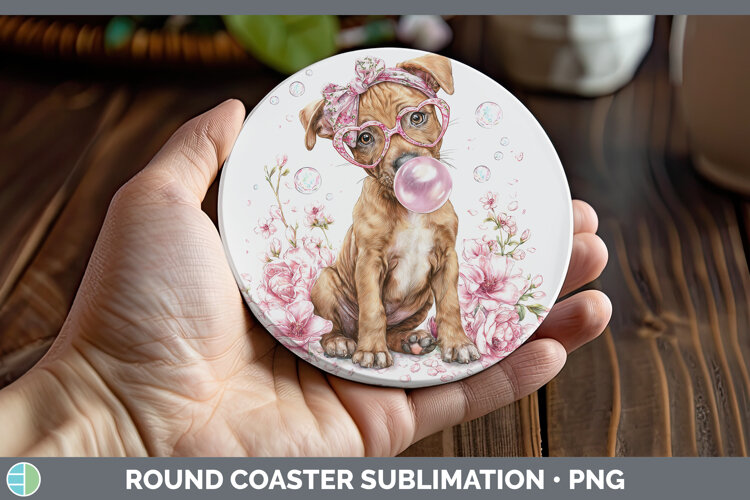 GorgeousDogs 02 Pink Bubble Gum Round Coaster design.