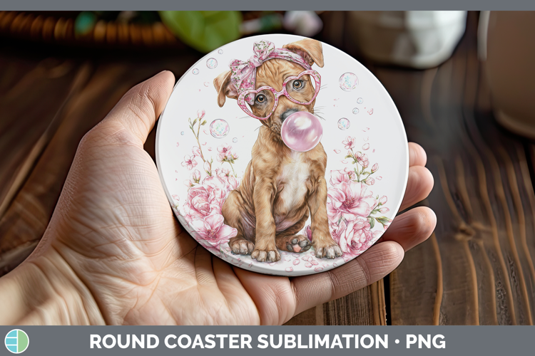 Pit Bull Dogs 02 Pink Bubble Gum Round Coaster Sublimation D