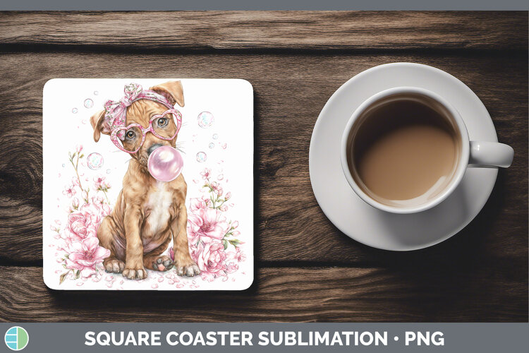 GorgeousDogs 02 Pink Bubble Gum Square Coaster design.