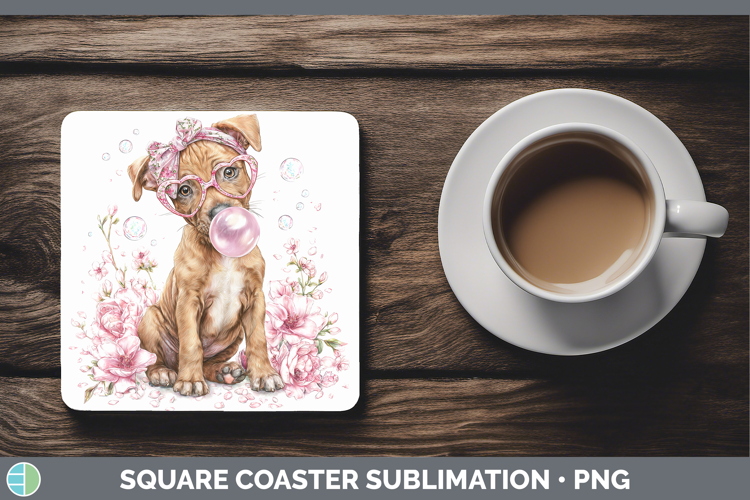 Pit Bull Dogs 02 Pink Bubble Gum Square Coaster Sublimation