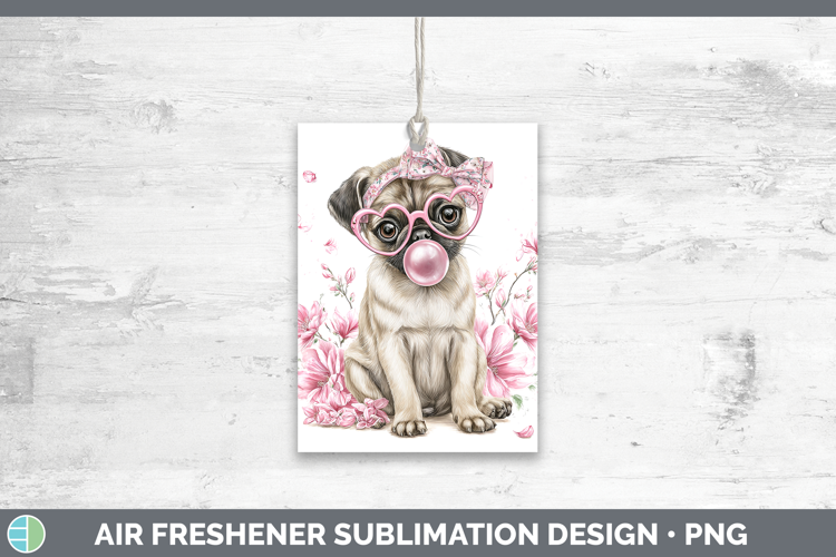 Pug Dogs 02 Pink Bubble Gum Air Freshener Sublimation Design