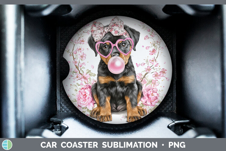 GorgeousDogs 02 Pink Bubble Gum Car Coaster design.