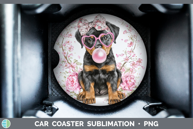 Rottweiler Dogs 02 Pink Bubble Gum Car Coaster Sublimation D