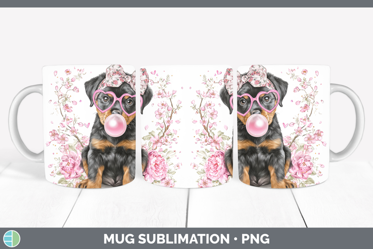 Rottweiler Dogs 02 Pink Bubble Gum Mug Wrap Sublimation Desi
