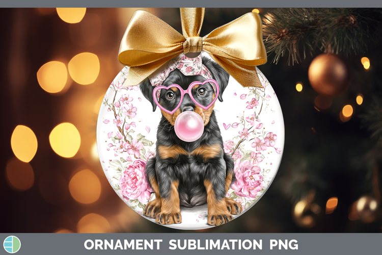 Rottweiler Dogs 02 Pink Bubble Gum Ornament Sublimation Desi