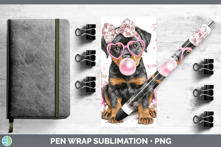 Rottweiler Dogs 02 Pink Bubble Gum Pen Wrap Sublimation Desi