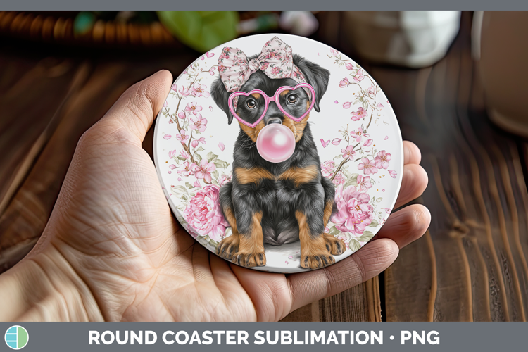 Rottweiler Dogs 02 Pink Bubble Gum Round Coaster Sublimation
