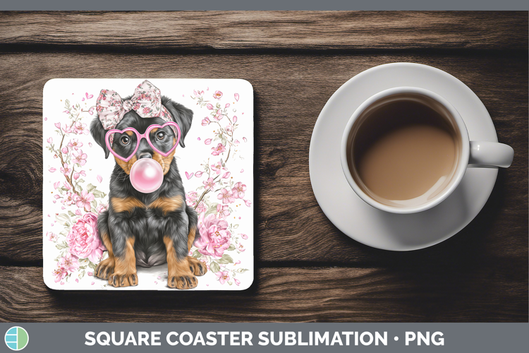 Rottweiler Dogs 02 Pink Bubble Gum Square Coaster Sublimatio