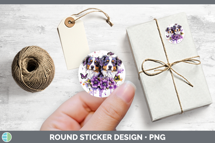Dogs 02 Purple Drips Australian Shepherd Stickers | Round La