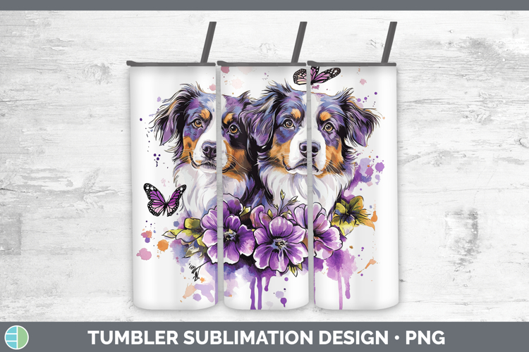 Dogs 02 Purple Drips Australian Shepherd Tumbler Sublimation